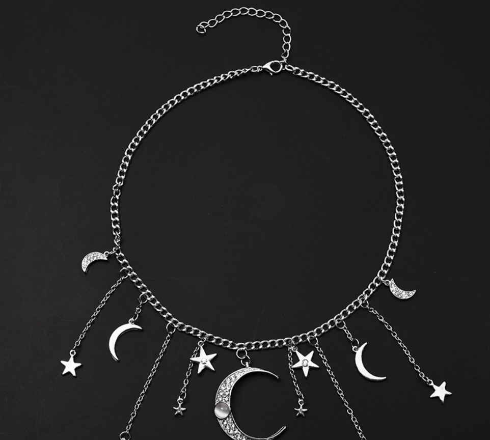 Star and Moon Tassel Pendant Chain Necklace