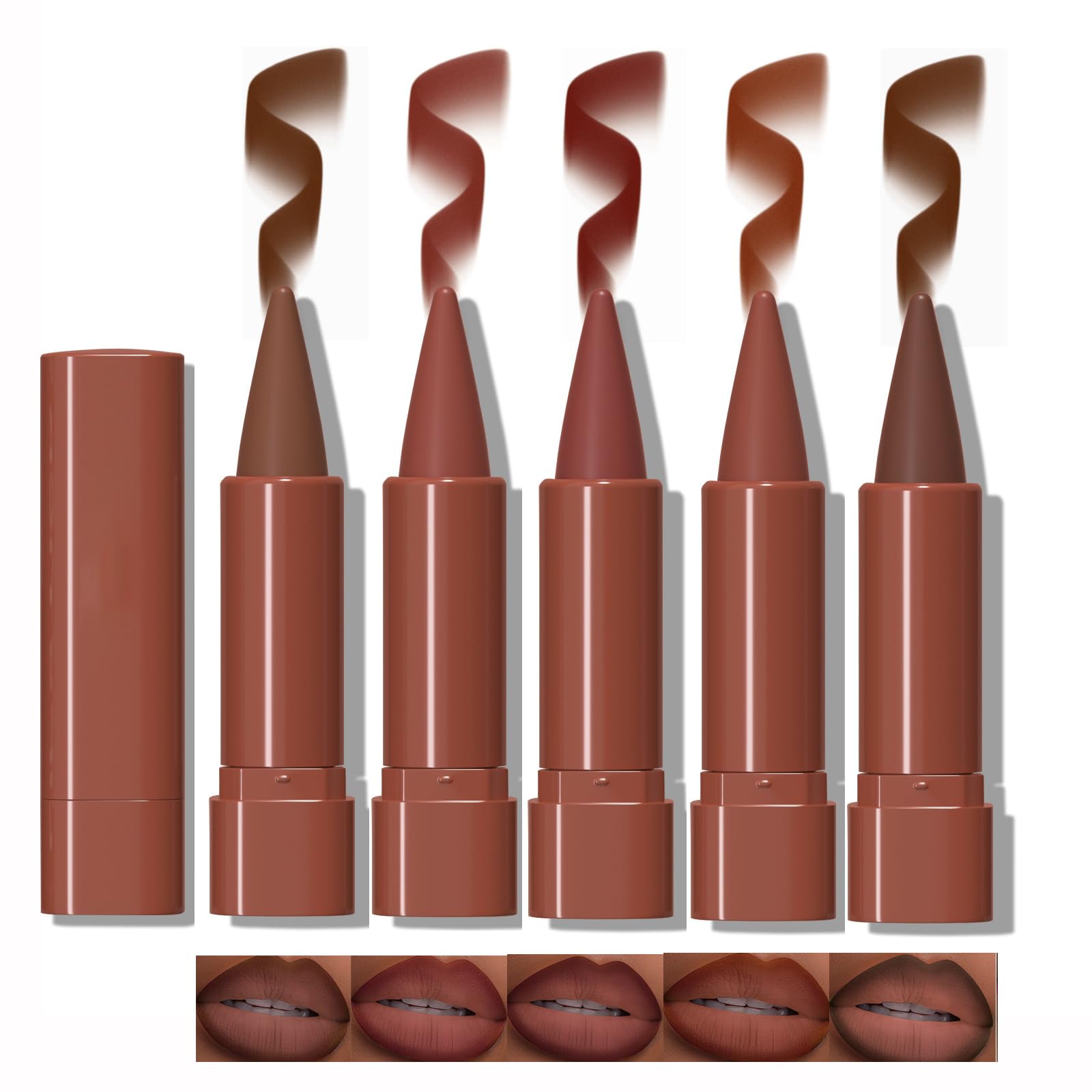Matte Lip Liner Set 2 in 1 Lip Liner Matte Nude Dark Brown Red Lip Liner 5 Colors High Pigmented Creamy Lipliners PencilLong-Lasting Waterproof Lip Liner and Lipstick Set
