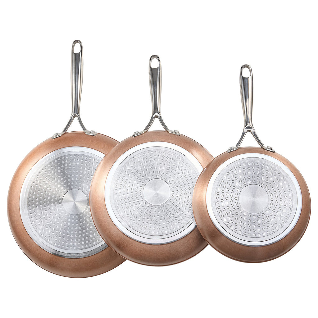 3 Piece Frying Pan Aluminum Skillet Set 8 10 12 in Handle Pre-Seasoned Grey