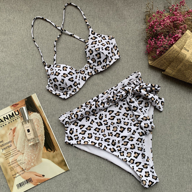 New Women's High-Waisted Leopard Print Bikini Swimsuit