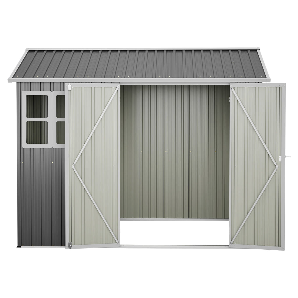 8'x6' Large Steel Storage Shed with Window, Lockable Doors & Sloped Roof, Heavy Duty Outdoor Tool Shed for Garden, Patio, Backyard, Lawn - Dark Gray