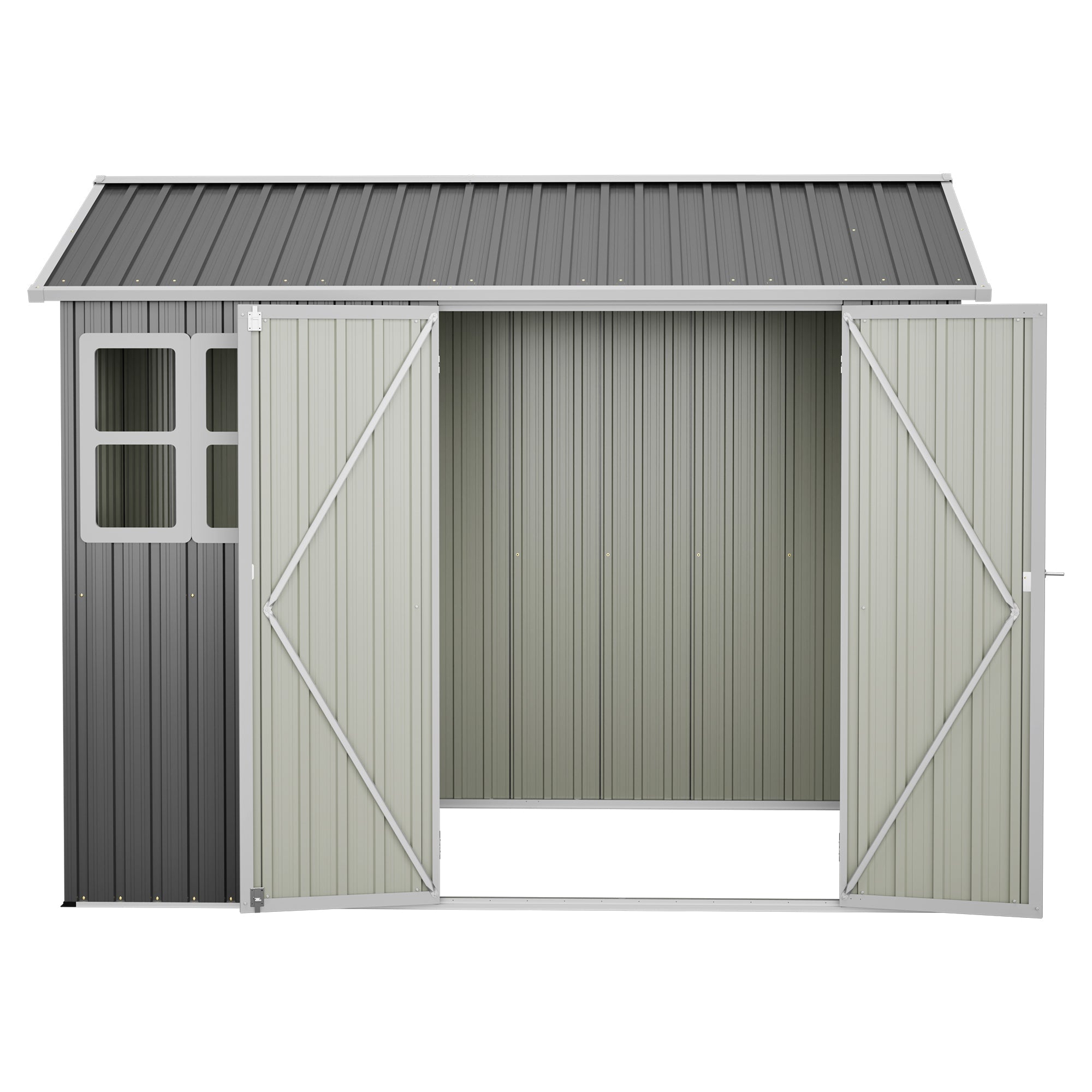 8'x6' Large Steel Storage Shed with Window, Lockable Doors & Sloped Roof, Heavy Duty Outdoor Tool Shed for Garden, Patio, Backyard, Lawn - Dark Gray
