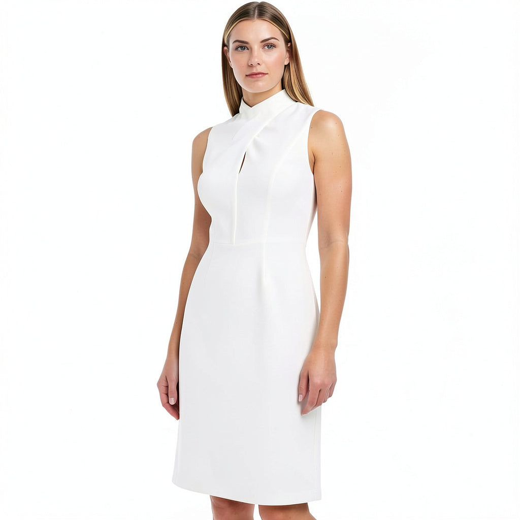 Calvin Klein Women's Sleeveless Cross Sheath with Center Front Keyhole Dress, 8