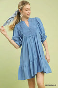 Umgee Smocked Bib Ruffle Hem Babydoll Dress