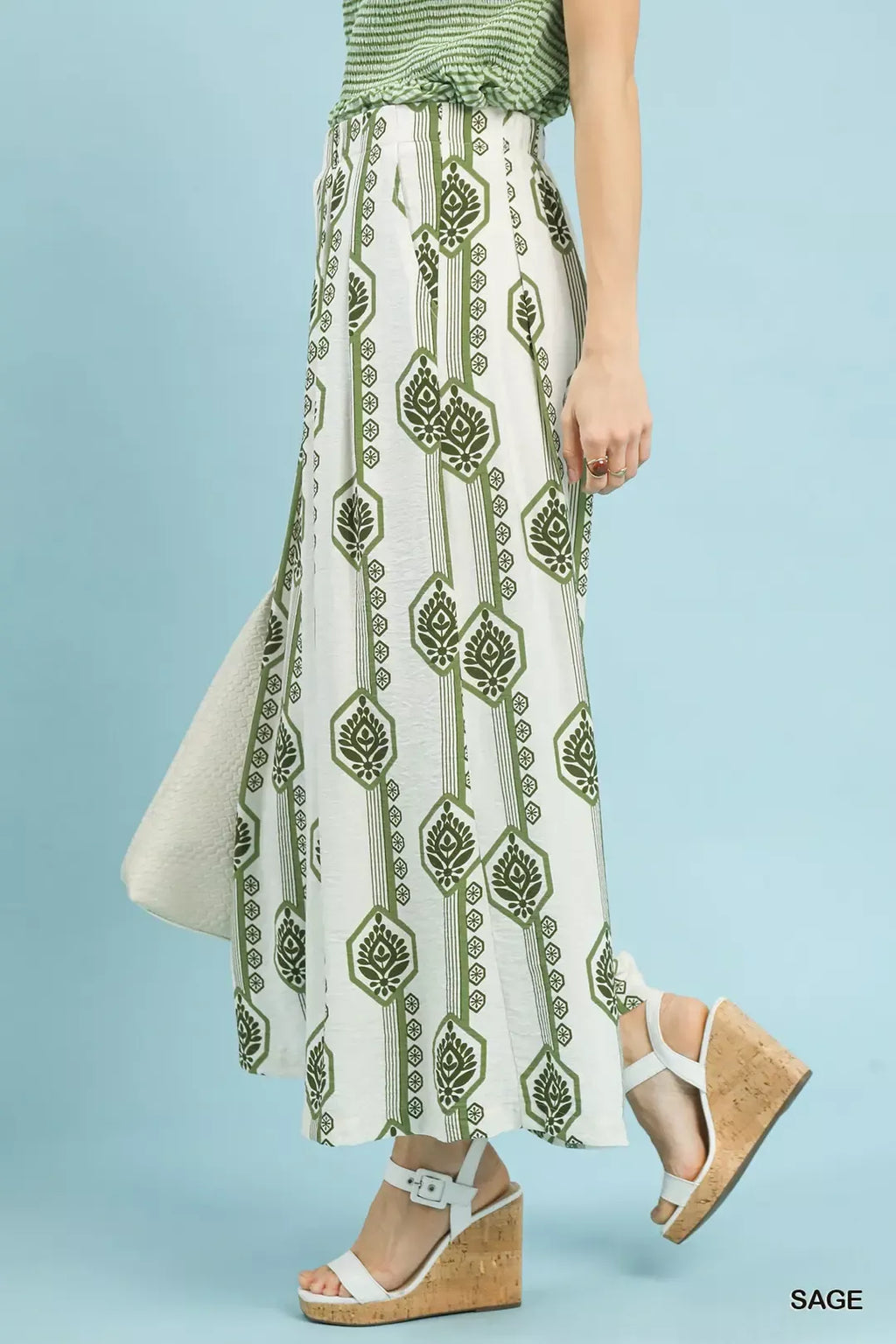 Umgee Geometric Boho Print Wide Leg Pants