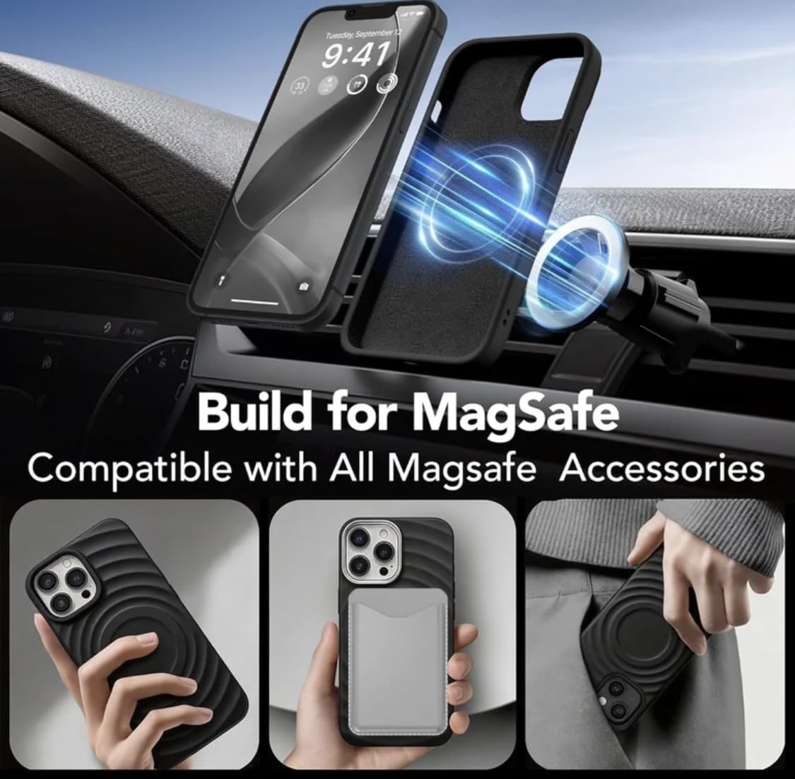 Magnetic Silicone Case for iPhone 17 Pro, Shockproof Protective Cover with Soft Microfiber Lining, Black, 6.3