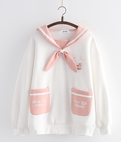 Japanese College Style Milk Tea Rabbit Hoody