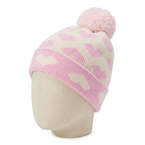 Aqua Heart Jacquard Cuffed Hat, One Size