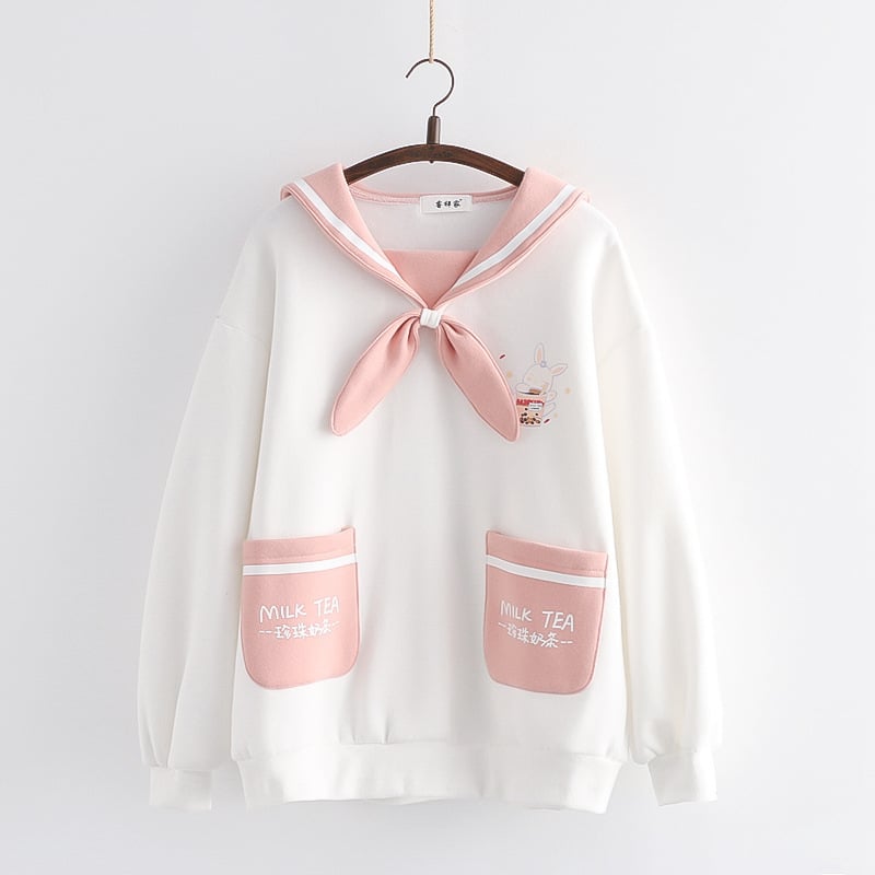 Japanese College Style Milk Tea Rabbit Hoody