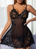 Women's Lace Loungewear Nightgown with Silk Suspenders