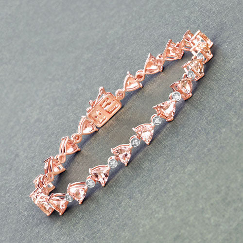 7.56 Carat Genuine Morganite and White Diamond 14K Rose Gold Bracelet