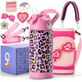 Choco Mocha Kids Water Bottle For School Kids Insulated Water Bottle Stainless Steel Girls Water Bottle 14Oz Gift Pink Leopard
