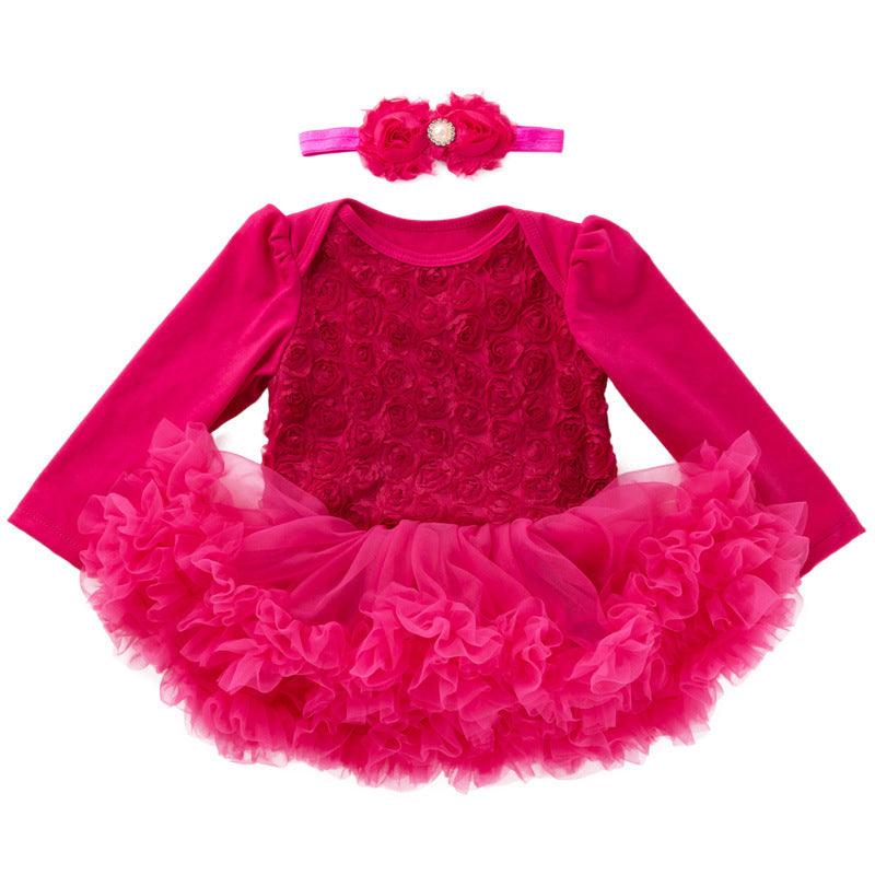 New Autumn Fashion Solid Color Baby Romper Dress Set