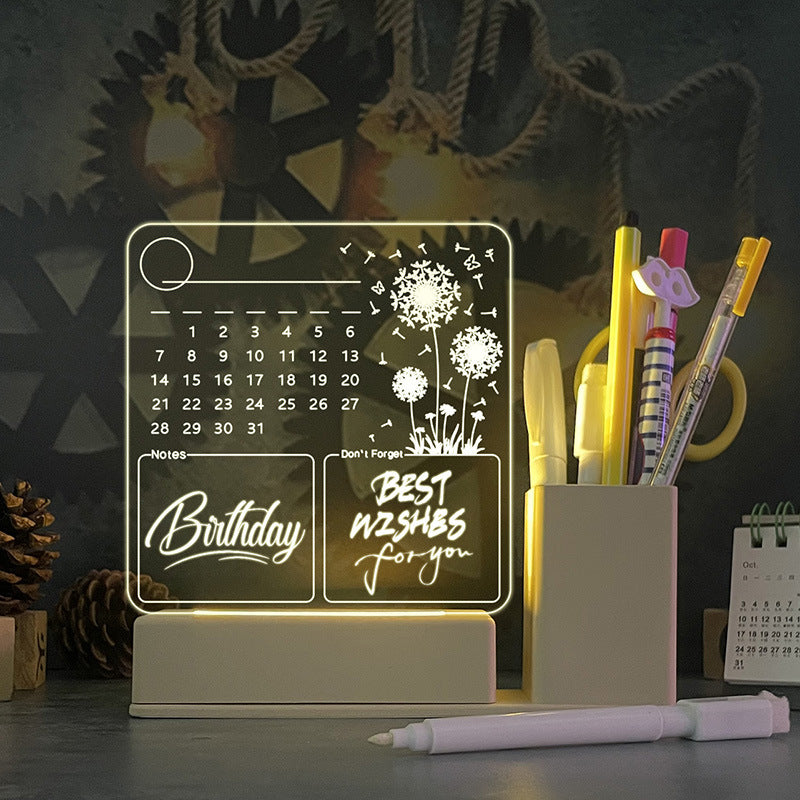 Acrylic Calendar Memo Board with LED Night Light
