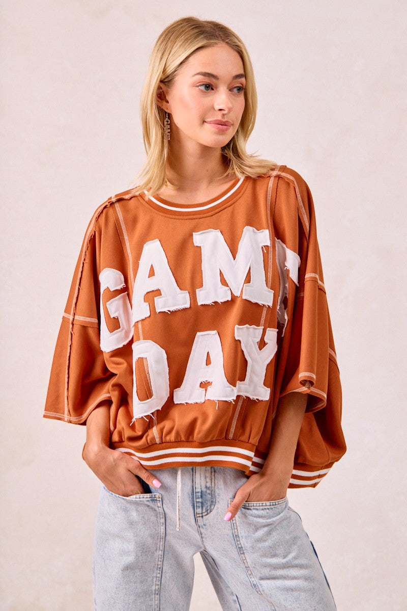 BiBi Gameday Patchwork Stitch Detail French Terry Top