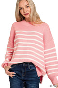 Zenana Exposed Seam Striped Oversized Sweater