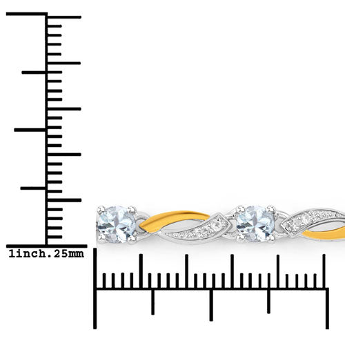 0.74 Carat Genuine Aquamarine and White Sapphire .925 Sterling Silver Bracelet