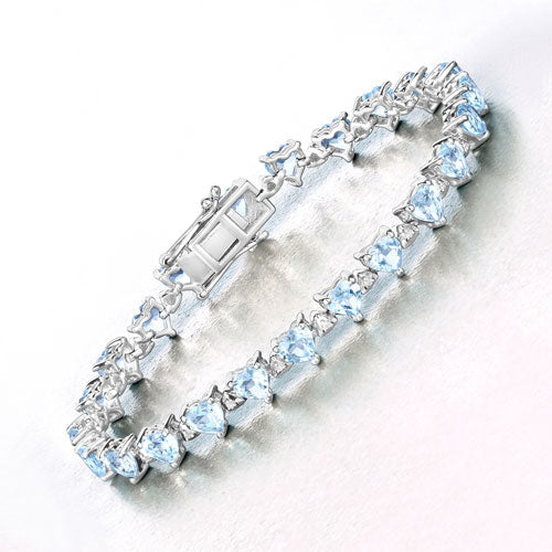 11.62 Carat Genuine Blue Topaz and White Diamond .925 Sterling Silver Bracelet