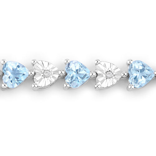 7.64 Carat Genuine Blue Topaz and White Diamond .925 Sterling Silver Bracelet