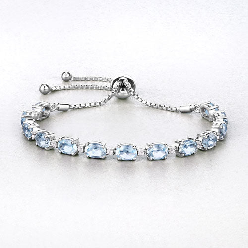 12.83 Carat Genuine Blue Topaz and White Topaz .925 Sterling Silver Bracelet