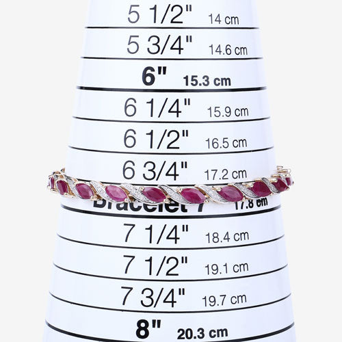 7.78 Carat Genuine Ruby and White Diamond 10K Yellow Gold Bracelet