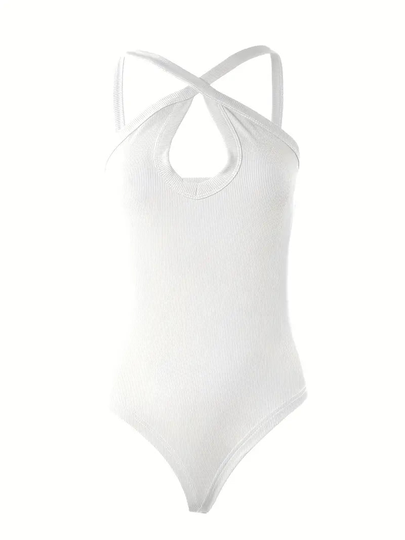 Vanessa Jane Sexy Summer V-Neck Knitted Bodysuit for Women, Size Large