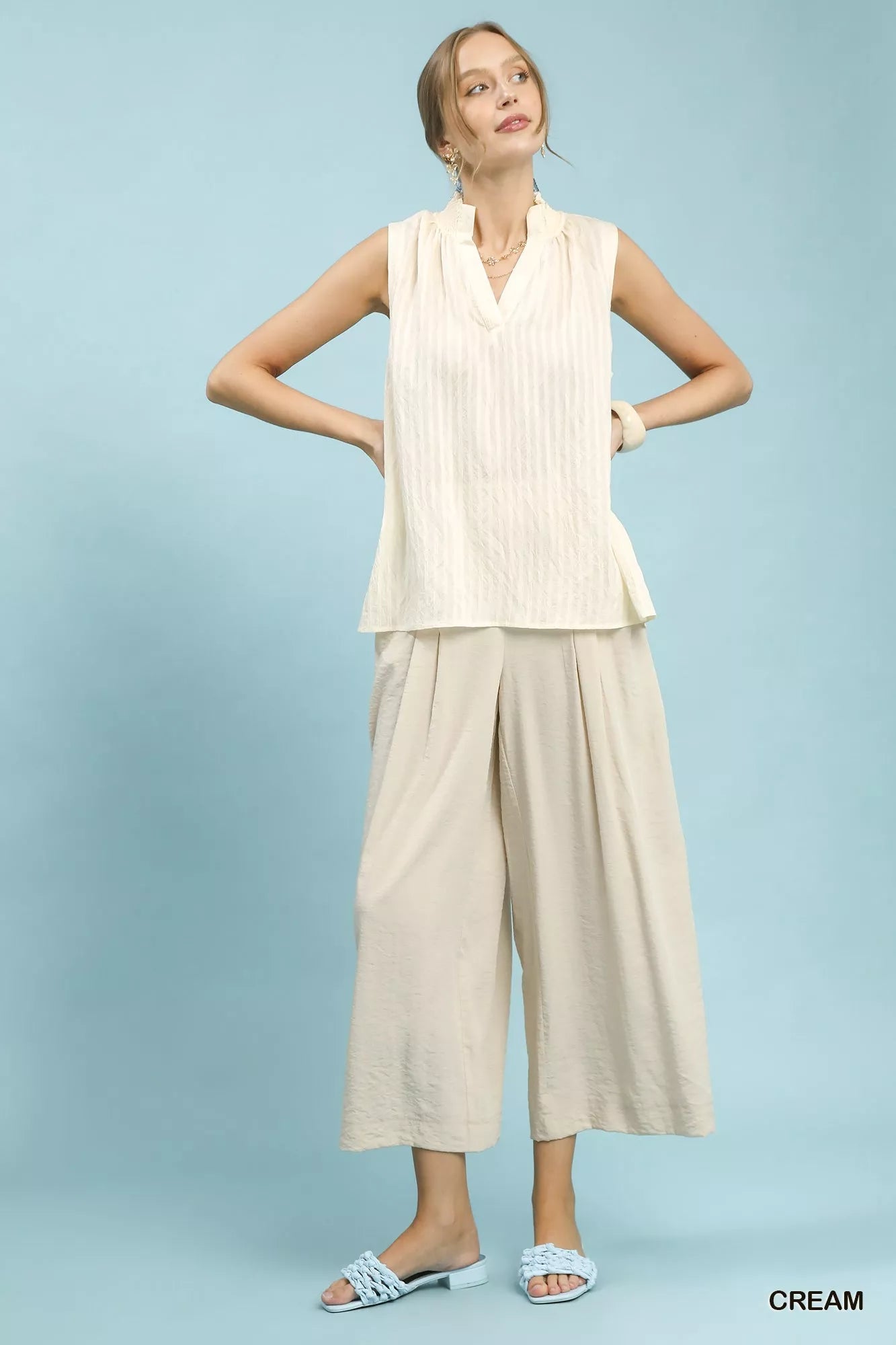 Umgee Sleeveless Textured Notch Neck Top