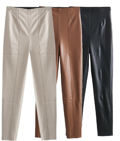 Women's Slim Solid Color PU Leather Trousers