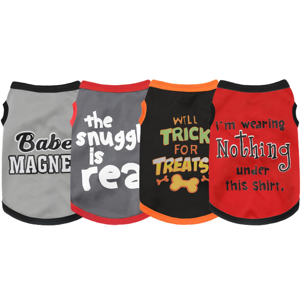Elevate Your Pets Seasonal Style with Playful Panache: 4-Piece Set of Dog Shirts Featuring Hilarious Printed Patterns for Airy Comfort in Summer and Fall Classic Set 1 X-Small