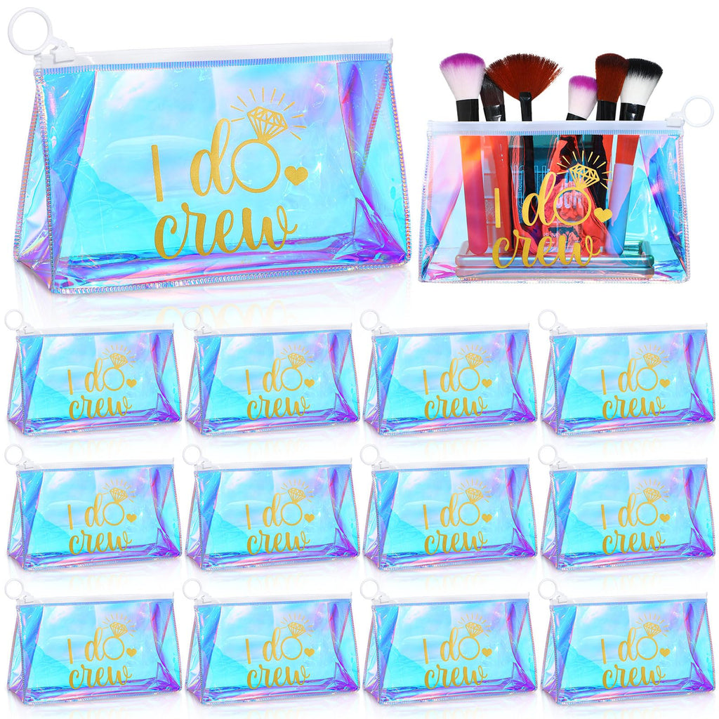 Paterr 12 Pcs Bachelorette Makeup Bags Retro Disco Recovery Kit Bags Trip Holographic Cosmetic Bags with Zipper Gift Bags for Women(I Do Crew)