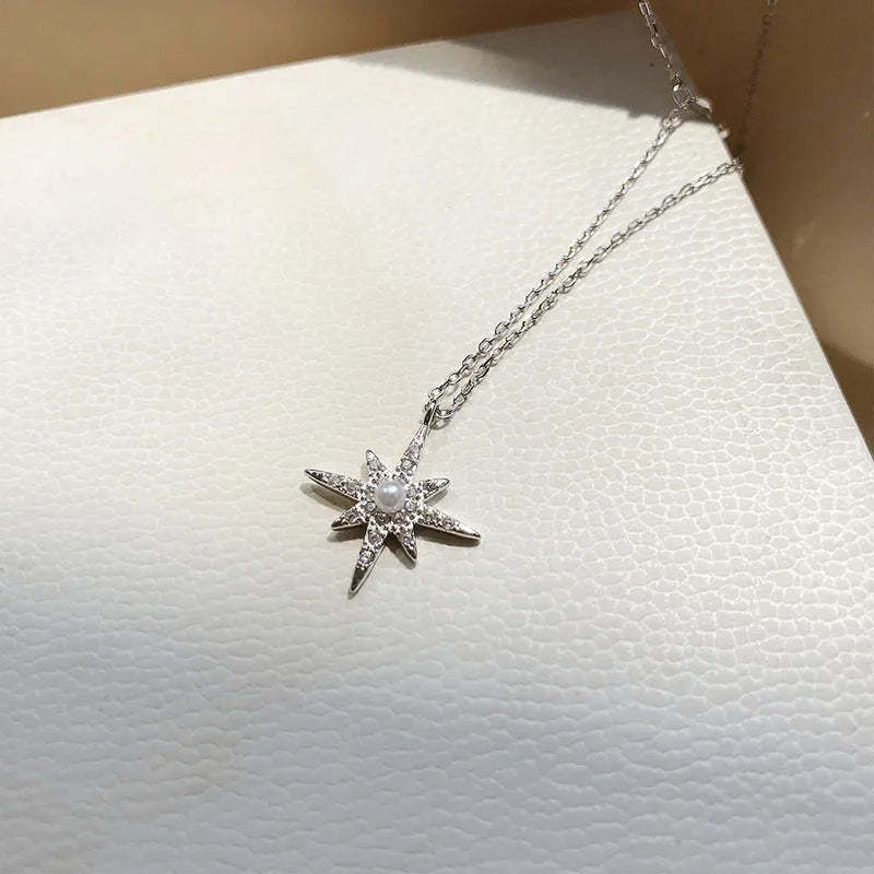 Stars, Moon, Six-pointed Star Double Necklace Female Sterling Silver Clavicle Chain