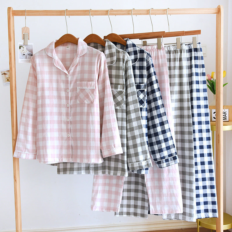 Couple's Cotton Long-sleeved Pajamas Loungewear Set