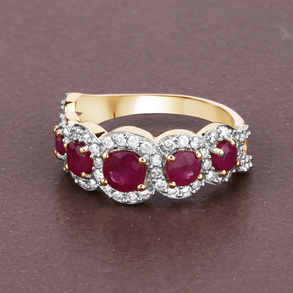1.99 Carat Genuine Ruby and White Diamond 14K Yellow Gold Ring