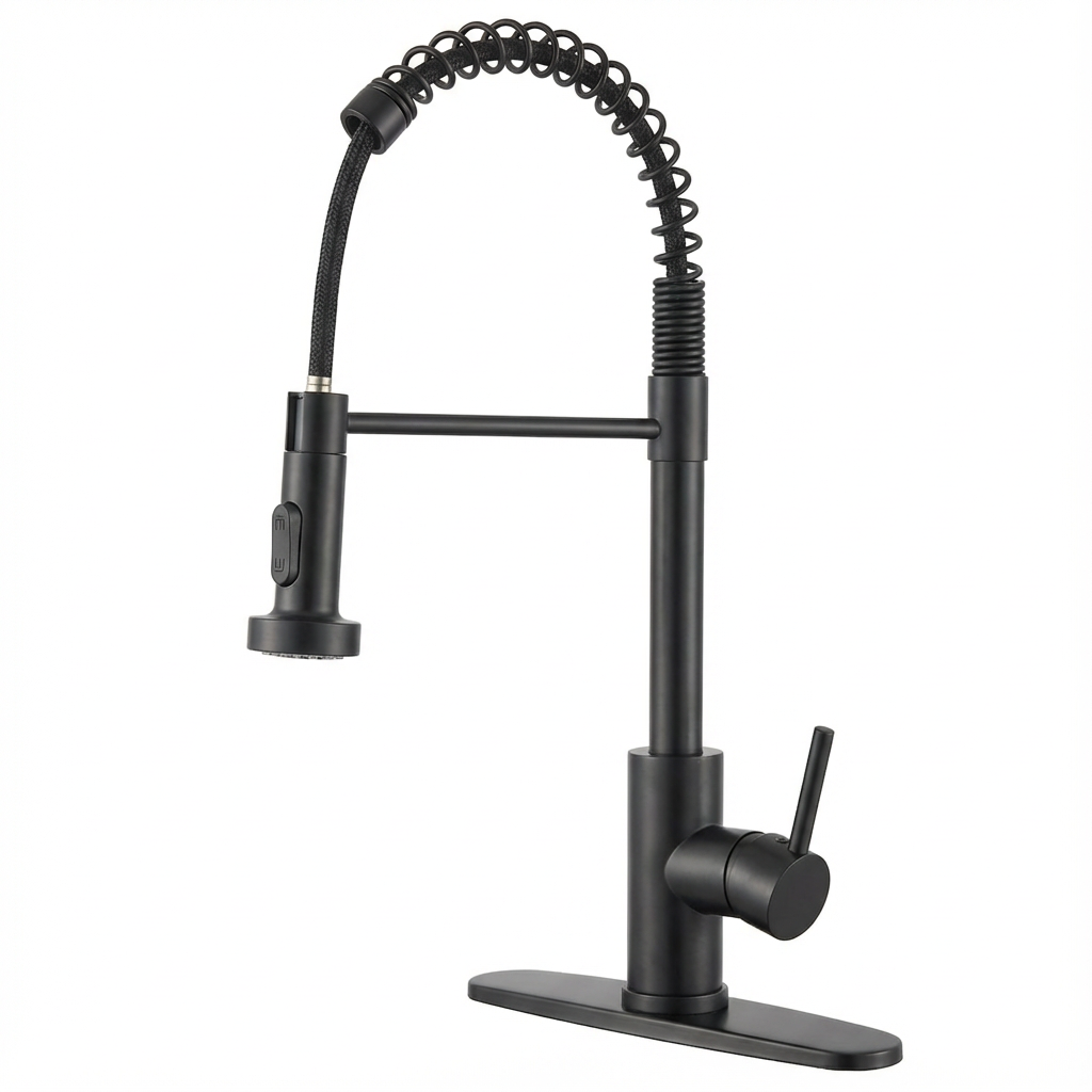 Kitchen Faucet with Pull Down Sprayer Industrial 1 Handle 1 Hole Or 3 Hole Faucet for Farmhouse Camper Laundry Utility Rv Wet Bar Sinks, Stainless Steel, Matte Black