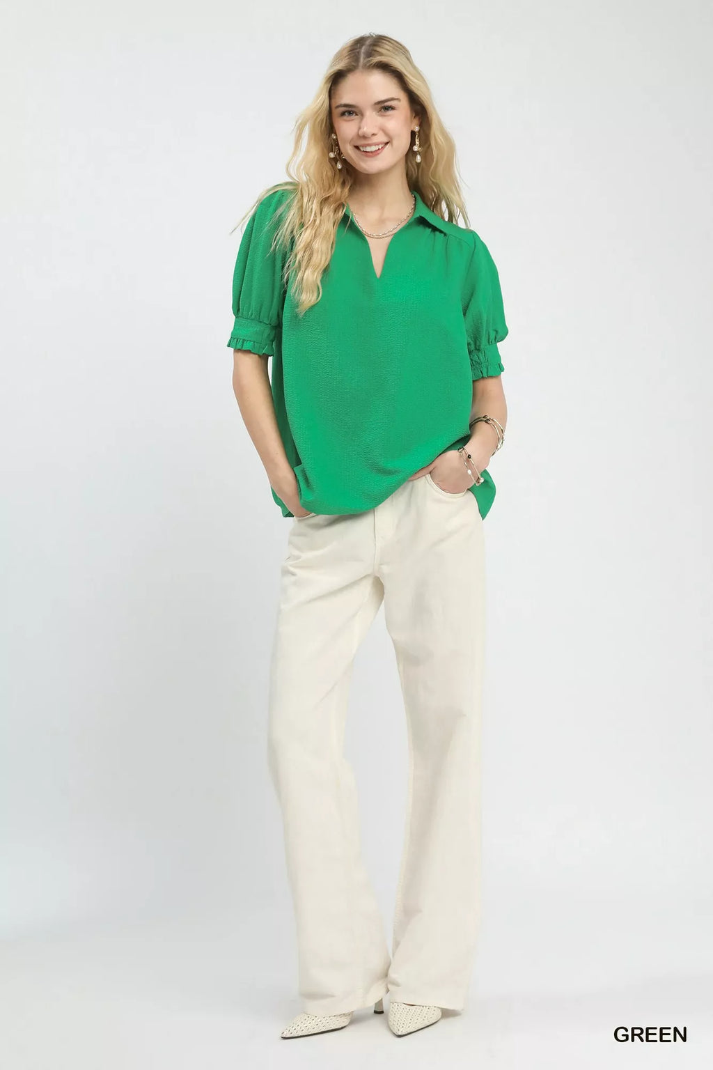 Umgee Seersucker Puff Sleeve Blouse
