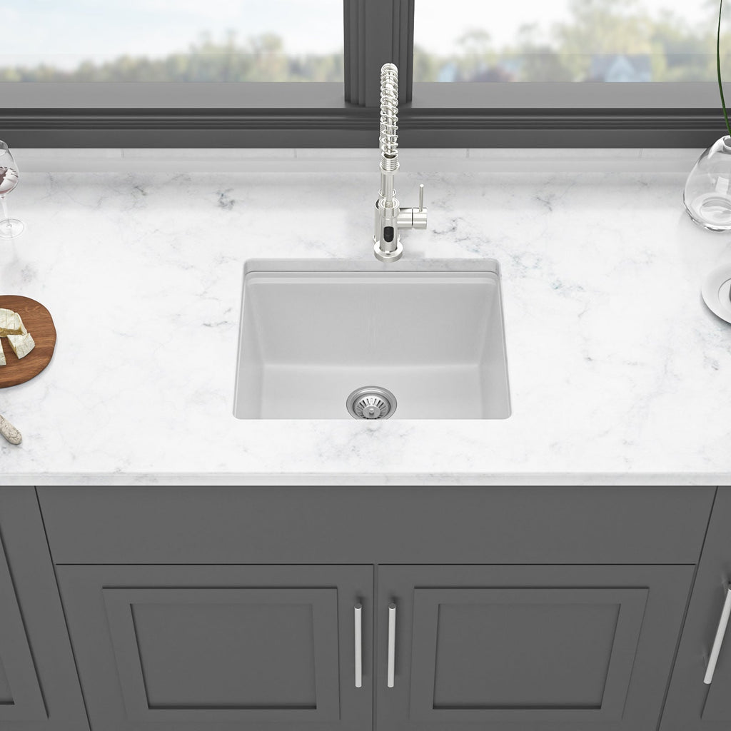 Quartz Granite Composite Workstation Undermount Kitchen Sink 21x18' White