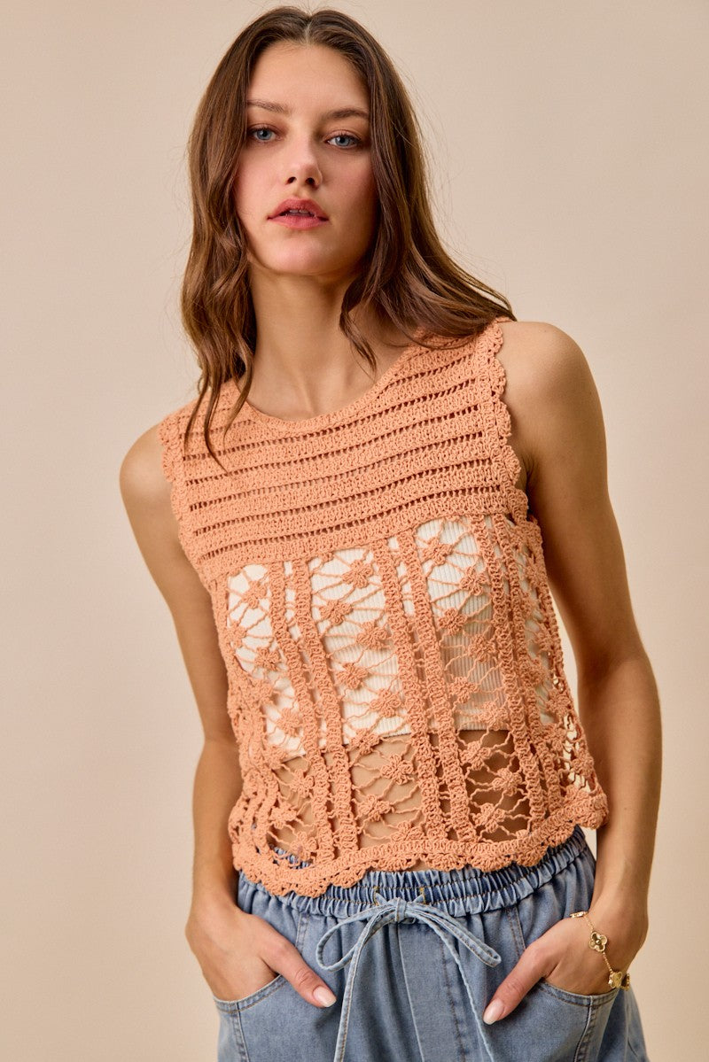 SO ME Crochet Knitted Lace Sweater Tank Top