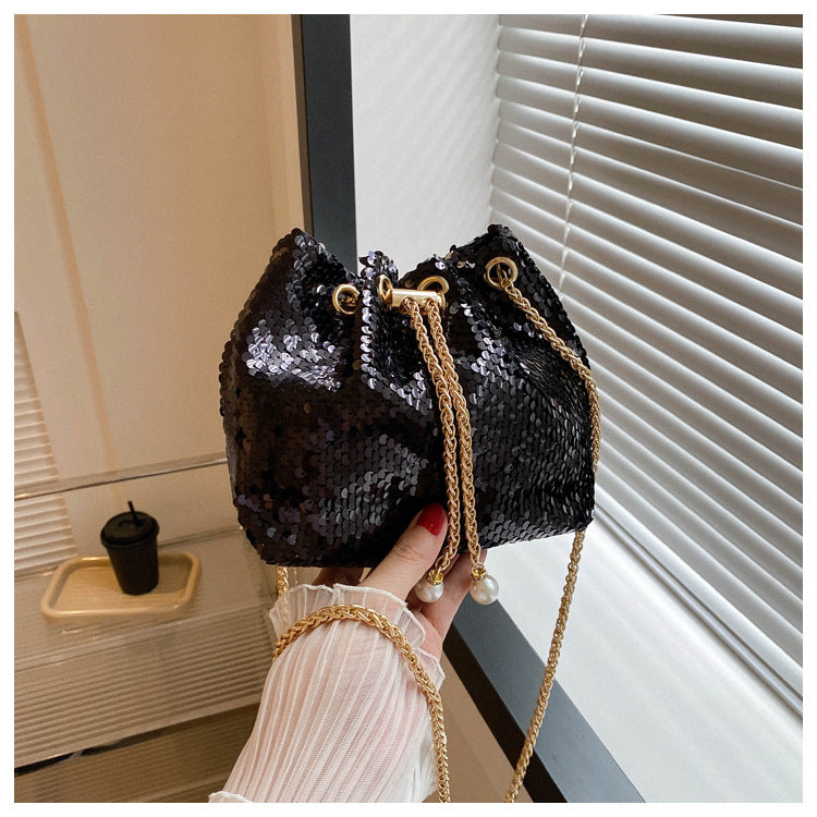 Sequin Crossbody Bucket Bag for Evening Parties