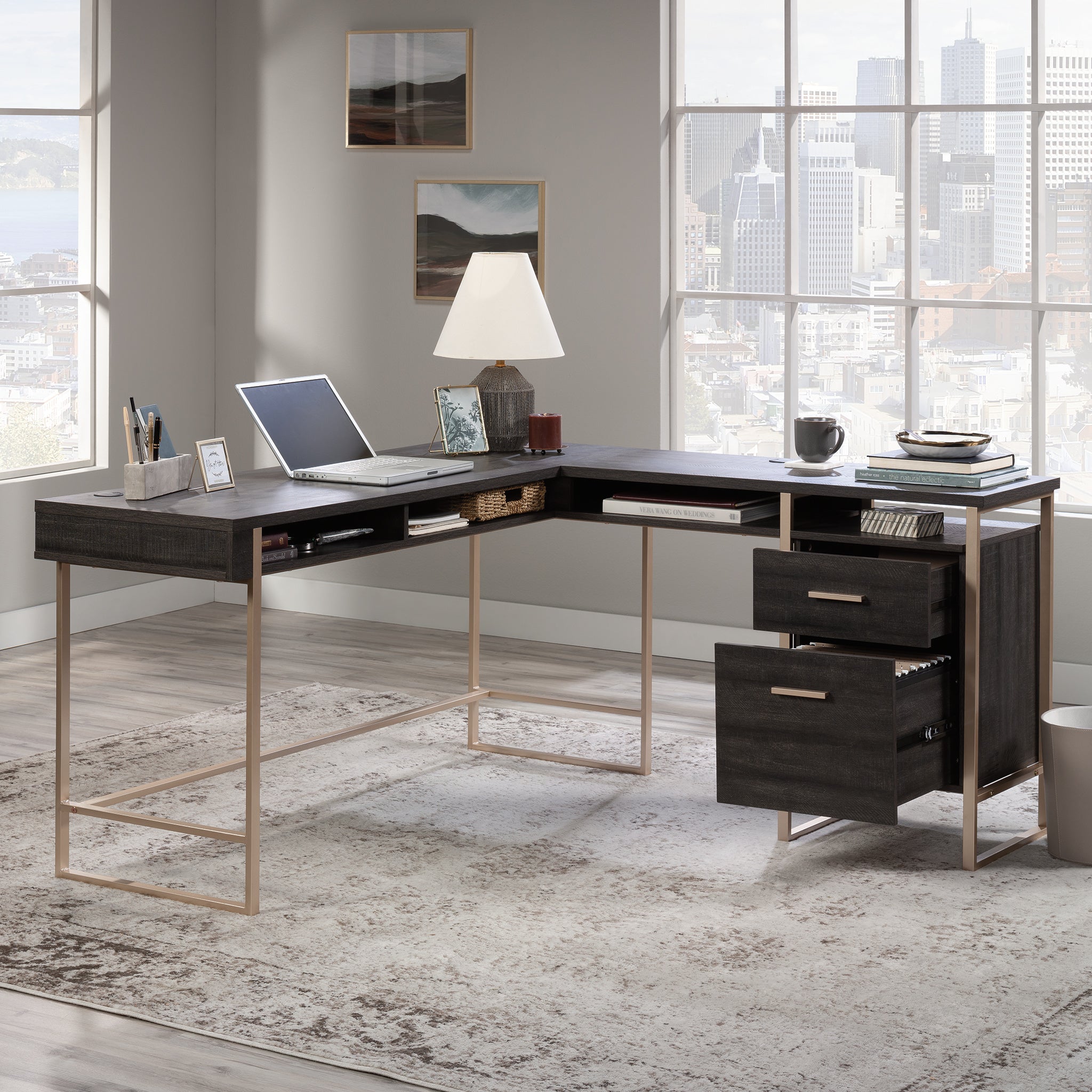 L-Shaped Desk, Black finish