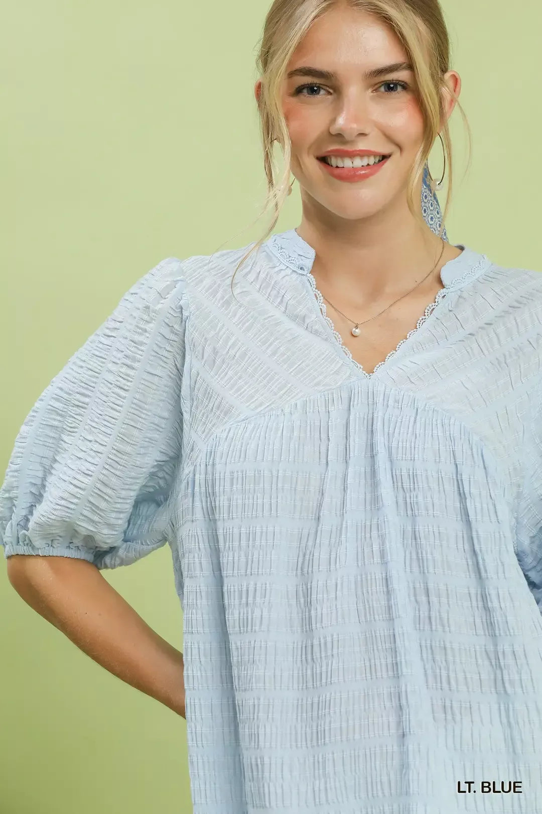 Umgee Textured Puff Sleeve Blouse