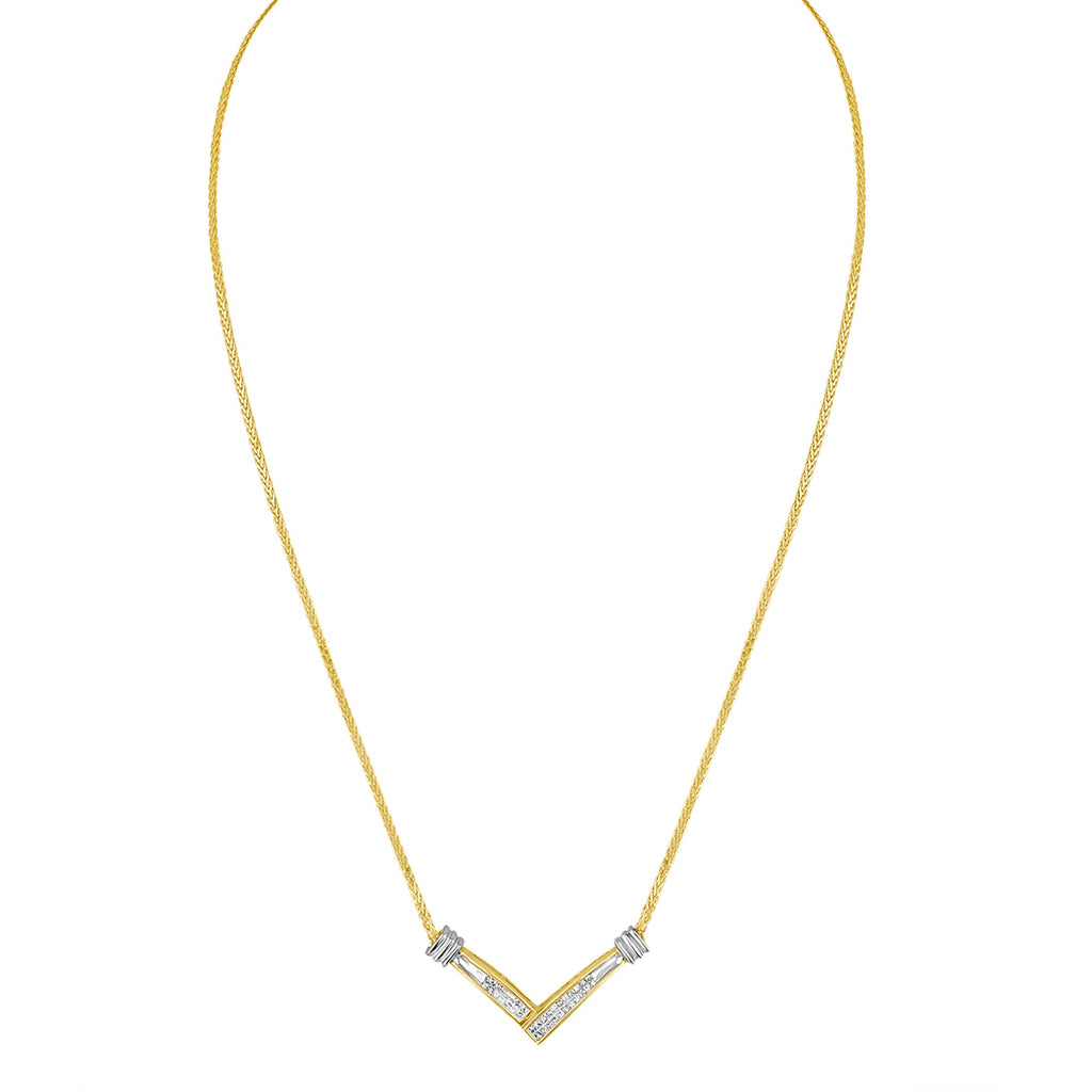 14K Yellow and White Gold 1/4 Cttw Princess Cut Diamond Channel-Set â€œVâ€ Shape 18" Pendant Necklace (H-I Color, SI2-I1 Clarity)