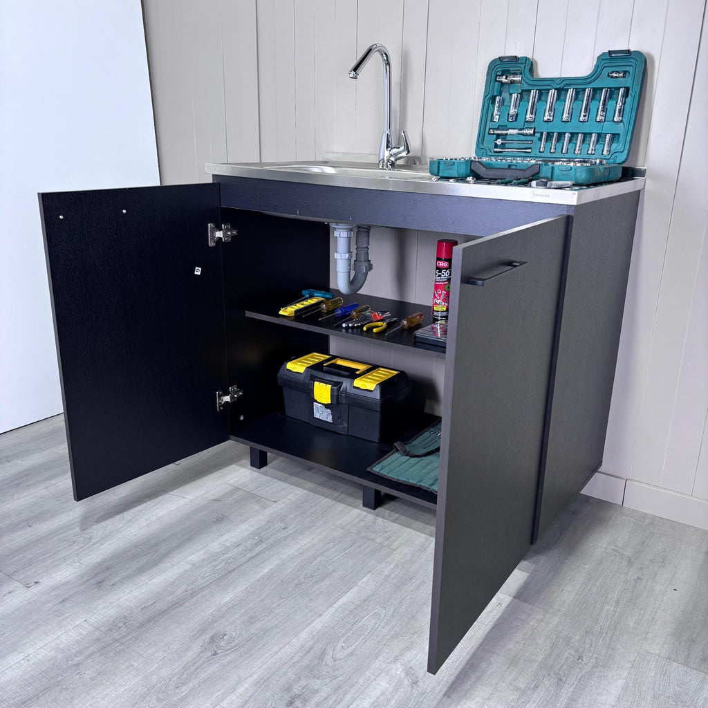 Napoles 2 Utility Sink with Cabinet, Stainless Steel Countertop, Interior Shelf - Wenge
