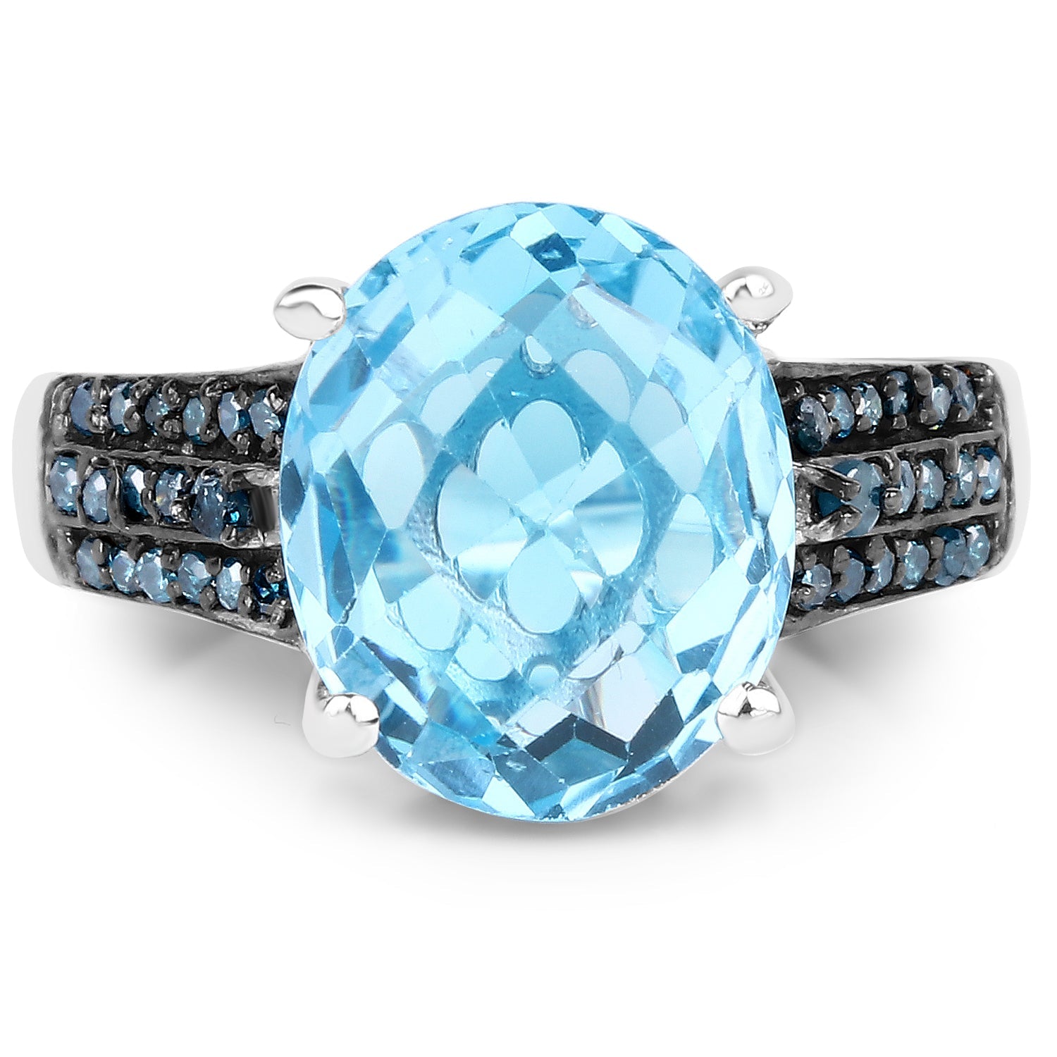 5.51 Carat Genuine Baby Swiss Blue Topaz and Blue Diamond .925 Sterling Silver Ring