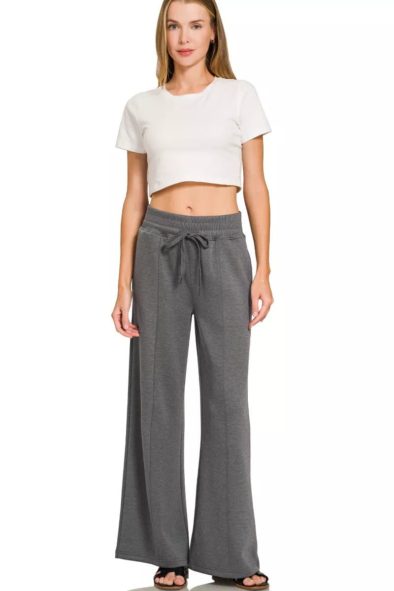 Zenana Scuba Collared Short Sleeve Pullover & Center Seam Pants Set