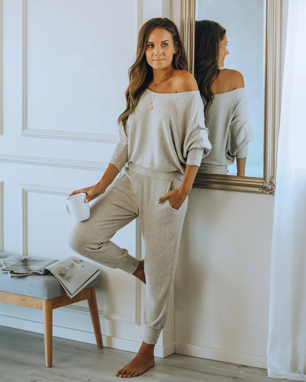 Women's Long Sleeve Round Neck Casual Loungewear Set