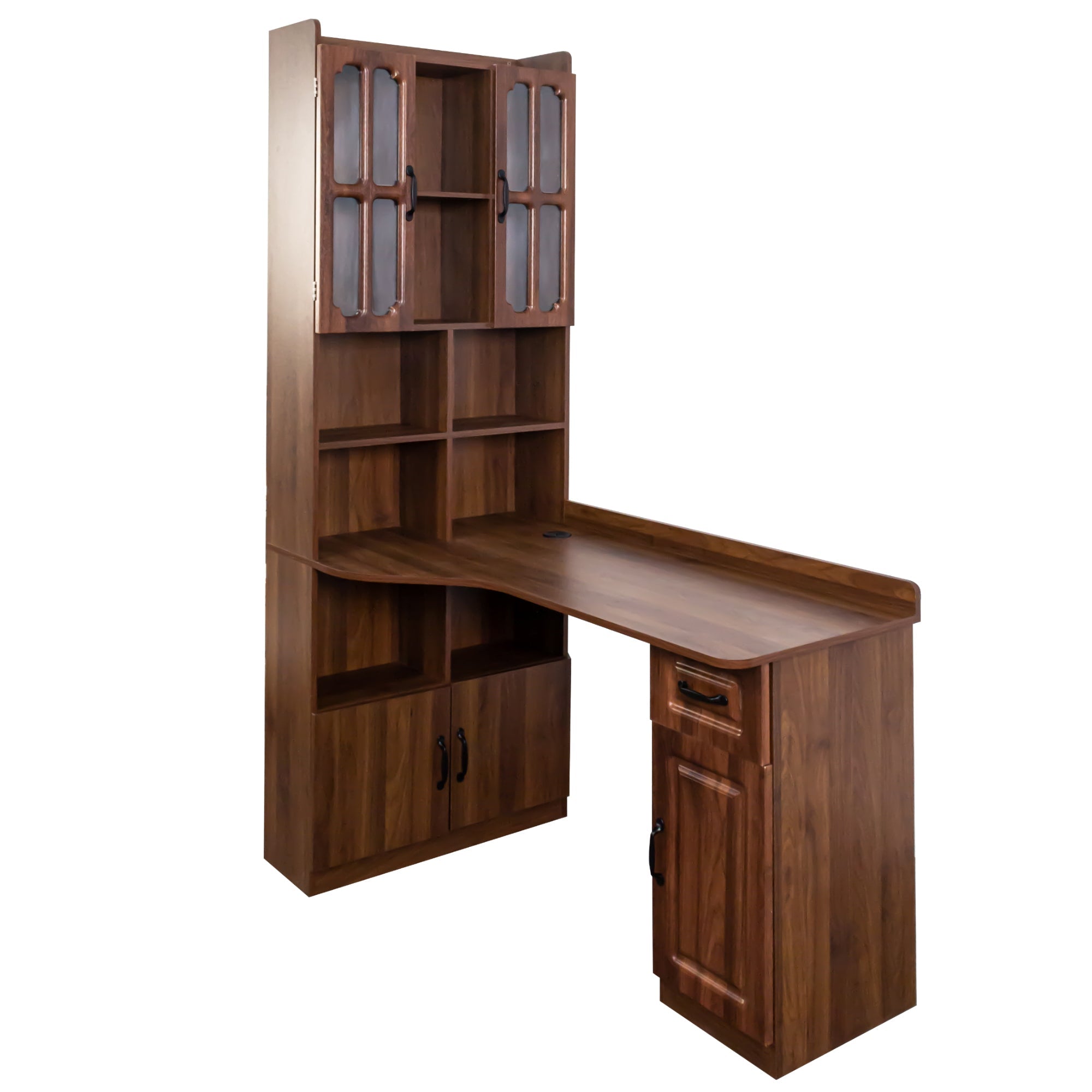 L-Shaped Corner Computer Desk  for Home Office or Study desk, Study Modern Style Table with Drawers, Bookshelf & Hutch, 2-in-1 L-Shaped Design, Large Working Space