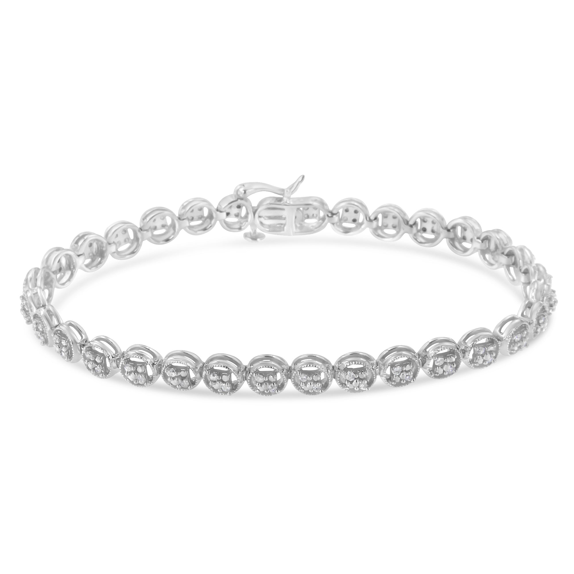 14K Rose Gold Over .925 Sterling Silver 1/4 Cttw Diamond 7" Open Circle Wheel Link Tennis Bracelet (I-J Color, I2-I3 Clarity)