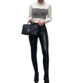 Women's Slim Solid Color PU Leather Trousers