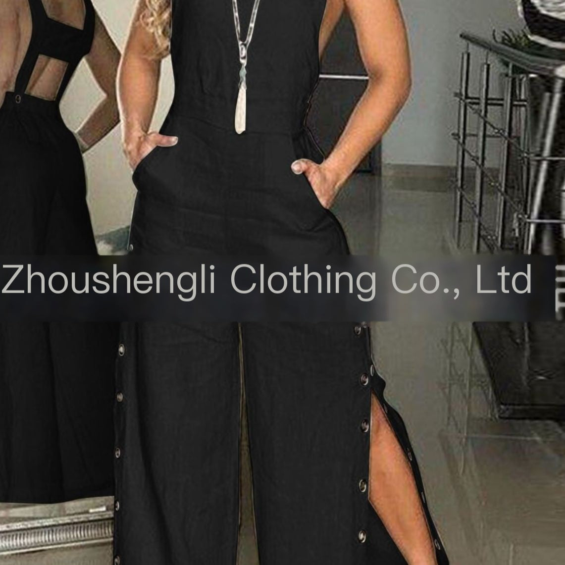 Women's Solid Color Sleeveless Wide Leg Jumpsuit