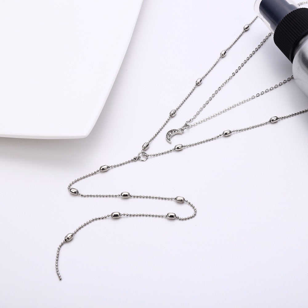 Elegant Moon and Star Pendant Necklace with Pearls